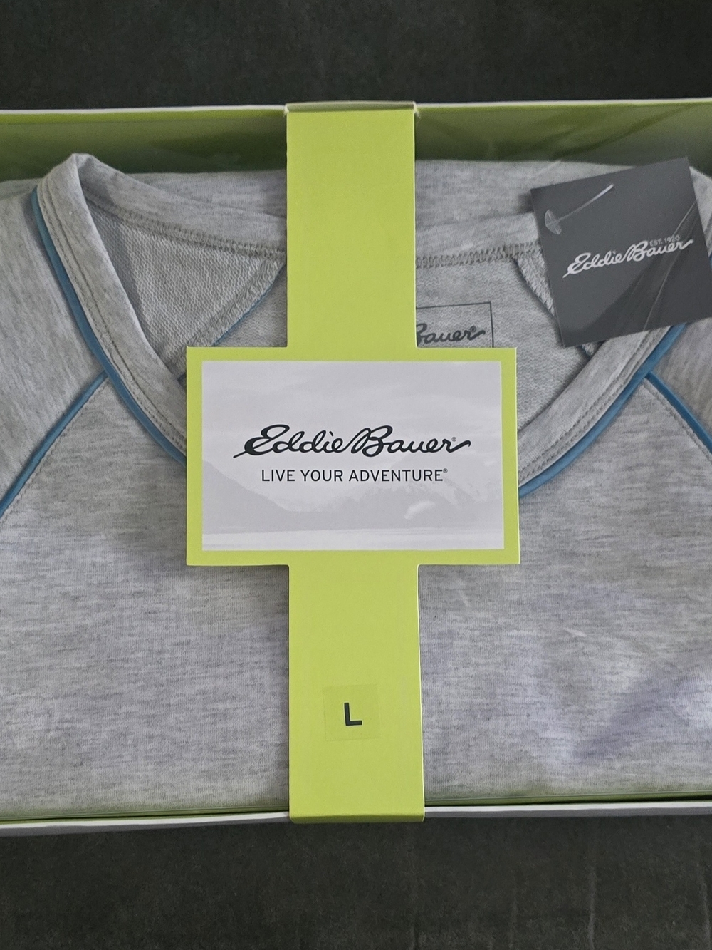 Eddie Bauer Gray Tee with Blue Trim 4 piece Set .